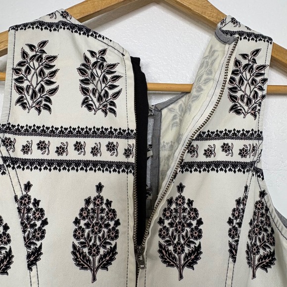 Anthropologie Woodblock Midi Dress Floral Print Fit & Flare White Black US 6 - Picture 6 of 11